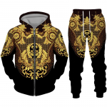 Luksuslik kuldse mustriga 3D-prindiga meeste lukuga spordidressi komplekt vabaaja kapuuts + p&uuml;ksid 2 tk Komplektid &uuml;lisuur kampsun, mood meeste riided 4XL