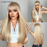 LOUIS FERRE Blondid kuldsed s&uuml;nteetilised parukad valgetele naistele, pikk sirge parukas tukkidega kuumakindel Daiy Cosplay naturaalsetele juustele