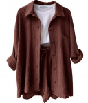 Pikkade varrukatega s&auml;rgid ja n&ouml;&ouml;riga l&uuml;hikesed p&uuml;ksid, naiste &uuml;likond, kaheosaline komplekt, rev&auml;&auml;ridega kortspluus k&otilde;rge v&ouml;&ouml;kohaga mood vabaaja riietus 28652 M tumepruun v&auml;rv