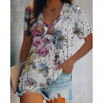 Naiste gradient-T-s&auml;rgid 3D-prindiga l&uuml;hikeste varrukatega V-kaelusega topid T-s&auml;rgid Suvine vabaaja mood Naiste T-s&auml;rk Suures suuruses naisteriided 3XL