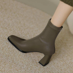 Krazing Pot Microfiber Flock Winter Square Toe Paksud k&otilde;rged kontsad Slip on Stretch Boots Stovepipe Naiste poolsaapad 34 must