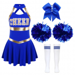 Lastele T&uuml;drukutele Cheer Leader kost&uuml;&uuml;m Halloween Cosplay Peo komplektid &Uuml;htne varrukateta kleit pom pomsi juukselipsuga sokid 5-6 Years sinine