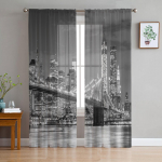 Brooklyni silla Manhattani arhitektuur t&uuml;lli aknakardinad magamistoa siseelutuppa Voile Decor L&auml;bipaistvad kardinad kardinad 135W x 114H(cm)