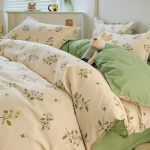 V&auml;ike, v&auml;rskest puhtast puuvillast harjatud neljaosaline komplekt, paksendatud pestud puuvillased linad ja tekikatted &uuml;hiselamu kolmeosaline voodipesukomplekt 150*200cm quilt cover