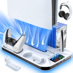 Jahutusventilaatori ja topeltkontrolleri laadijaga alus PS5 jahutusjaama tarvikute jaoks koos 13 m&auml;ngupesa peakomplekti hoidjaga(Ei sobi PS5 Slim versioonidele)