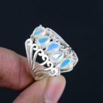 Tahuline Looduslik Etioopia Opaali V&auml;&auml;riskiviga S&otilde;rmus, Massiivne 925 Sterlingh&otilde;be, Pisarakujuline V&auml;&auml;riskivi, K&auml;sitsi Valmistatud Avatud S&auml;&auml;rega S&otilde;rmus, Ehted, Kingitus Naistele ja T&uuml;drukutele 8