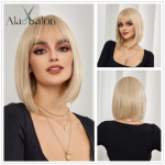 ALAN EATON Heledad blondid kuldsed parukad koos tukkidega L&uuml;hike sirge parukas Naturaalses segav&auml;rvis juuksed naistele S&uuml;nteetiline parukas igap&auml;evaseks peoks