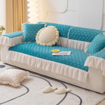 Tepitud volangidega seeliku kate diivanile Velvet libisemiskindel nurgadiivan Slipcover tugitool k&auml;ter&auml;tik m&ouml;&ouml;blikaitse Pillowcase45x45cm roheline