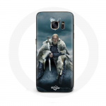 &Uuml;mbris Samsung Galaxy S7 Edge Vikings Series 6. hooaja jaoks Ragnar Lothbroki logo V Sword Grey Broui taust