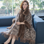 Shawl women's thick and warm autumn and winter outerwear with a noble and fashionable long cape for spring and autumn One Size pruun