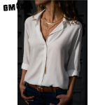 GMXIA naiste vabaaja moe suve &uuml;hev&auml;rvilise tr&uuml;kiga pikkade varrukatega V-kaelusega pluusid ja &scaron;ifoonist s&auml;rgid L