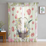 Lill J&auml;nes Tulp Akvarell Kevad Lihav&otilde;tted T&uuml;ll Voile Kardinad Magamistuppa Elutuppa Aknakardin &Otilde;huke Organza Draperiid 135W x 114H(cm)