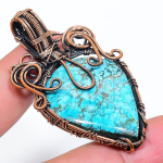 Natural Tibetan Turquoise Gemstone Copper Wire Wrap Gift Pendant 2.29 k2q35