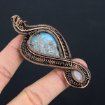 Natural Caribbean Larimar,Rose Quartz Stone Copper Wire Wrap Pendant 3.54 v1q58