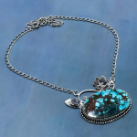 Natural Tibetan Turquoise, Iolite Gemstone 925 Sterling Silver Necklace 18 c8q24