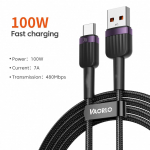 VAORLO 7A USB-t&uuml;&uuml;pi C-t&uuml;&uuml;pi laadimiskaabel 100 W v&auml;lklaadimise superlaadimise andmekaabel, mis &uuml;hildub Huawei Xiaomi telefoniliiniga, laadige kiiresti must