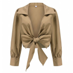 Wind Sexy Cross V-kaelusega Tie Lantern Varrukatega s&auml;rk naiste k&otilde;rge v&ouml;&ouml;kohaga l&uuml;hikese rev&auml;&auml;riga top S khaki