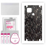 apgo Protective Skin Sticker for the back+sides compatible with Realme Narzo 30A, Full Wrap Film, Foil, Vinyl - Pattern Carbon Black Pixel