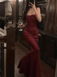 Naiste Elegantne Seksikas Bodycon Merineitsi Kleit Suvine Uus Moodne Rihm &Otilde;htupeo R&uuml;&uuml; Korea Naine Solid Pikad Vestidos L punane