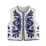 Naiste l&uuml;hike lillelise tikandiga vest, vintage V-kaelusega, varrukateta kampsunvest, s&auml;rk, &scaron;ikk suvine naister&otilde;ivas S