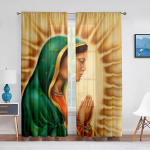 Meie proua Guadalupe Mehhiko p&uuml;hak Neitsi Maarja Lilleline L&auml;bipaistev Voile Kardinad Magamistoa Elutoa K&ouml;&ouml;gi jaoks &Scaron;ifoonist T&uuml;llkardinad 1 PCS W100XH250cm&Rod Pocket