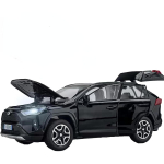 1/32 mudelauto Toyota RAV4 m&auml;nguauto sulamist survevalatud kogumismudel valguse ja heliga m&auml;ngus&otilde;idukiga poistele, lastele, v&auml;ikelastele m&otilde;eldud kinkeauto 1/32-Size:15*7.3*5.8cm