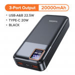 TUODES Power Bank 20000mAh PD20W v&auml;line suur aku mahutavus 22,5W kiirlaadimine kaasaskantav laadija iPhone Samsung Xiaomi jaoks 20000mAh must