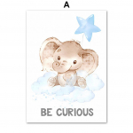 L&otilde;uendimaal Armas Kaelkirjak L&otilde;vi Elevant Ahv Pilv T&auml;ht Plakat Prinditud Beebi Skandinaavia Seinakunst Pilt Lasteaia Lastetoa Sisustus 21X30cm No Frame