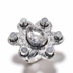 Rainbow Moonstone, White Topaz 925 Sterling Silver Jewelry Ring Size 10 f5p44