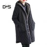 Naiste puuvillane jope kapuutsiga paks pl&uuml;&uuml;svoodriga pikad varrukad &uuml;herealised k&uuml;ljetaskutega tuulekindlad hoia soojas keskmise pikkusega igap&auml;evane &otilde;ues kandmine XL tumesinine v&auml;rv