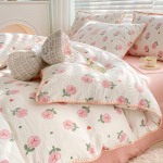 Retro stiilis kahekihiline l&otilde;ng pestud puuvillane tekikate neljaosaline komplekt voodipesu linad kolmeosaline komplekt 2.0m bed