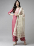 Naiste disainer Kurta Pant Dupatta komplekt India Bollywoodi top-tuunika Kurti Salwari &uuml;likonnakleit XS roosa