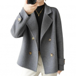 Naiste jope rev&auml;&auml;r &uuml;hev&auml;rviline kaherealine villane mantel l&uuml;hike t&uuml;&uuml;p lahtine termiline pikkade varrukatega L hall