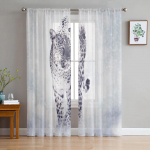 Leopard Animal Snowflake Talvine t&uuml;ll L&auml;bipaistvad kardinad elutoa kaunistamiseks Aknakardin magamistoa Voile Organza kardinad W135 x H115cm x1&Rod Pocket