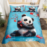 Armas punane panda tekikott king size, roosa armastuse t&auml;htede voodipesukomplekt kawaii multika loomad tekkekate t&uuml;drukulik magus tekkekate EU Single(135x200cm)