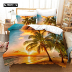 Rannavaate tekikott Suvine Hawaii maastik Voodipesukomplekt &Uuml;heinimese kaheinimese King T&uuml;drukutele poistele Mikrofliis Troopilised puud Tekikate EU single(135x200cm)