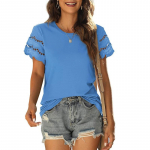 YYFS Naiste mood vabaaja suvekevadine &uuml;hev&auml;rvilise tr&uuml;kiga l&uuml;hikeste varrukatega O-kaelusega pluusid ja s&auml;rgid S must