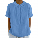 Naiste suvine linane nukulise kraega l&uuml;hikeste varrukatega lahtine &uuml;hev&auml;rviline s&auml;rk, vabaaja n&ouml;&ouml;bitav lapitehnikas pluus M armee roheline v&auml;rv