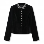 Pluusid Naised Must Raske Helmestus O Kaelus Puhvvarrukatega S&auml;rgid Blusas Slim Fit Samet Vintage Pluus XS must