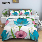 Kaunis lillemustriga voodipesukomplekt pol&uuml;estrist Luksuslik lilleline tekikott, &uuml;heinimesevoodiga kaheinimesevoodiga, Queen-suurusega tekikott Kodusisustus EU single(135x200cm)