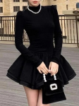 Hepburni peokleit naiste lapiline must &otilde;huke vintage minikleit naiste Korea moodne elegantne &uuml;hes t&uuml;kis kleit S must