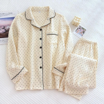 Kevadine ja s&uuml;gisene uus naiste pidžaamakomplekt 100%puuvillane krepp pikkade varrukatega p&uuml;ksid Kaheosaline t&auml;piline armas kodukandja &otilde;huke komplekt M