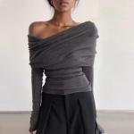 Elegantne Mood &Otilde;lgu Paljastav Naiste Pluus Uus Naiste K&otilde;rge Kaelusega Plisseeritud Kootud S&auml;rk Daamide Kontori Slim Fit Vabaaja Aluss&auml;rk Hall Top R&otilde;ivad 1531 One Size hall v&auml;rv