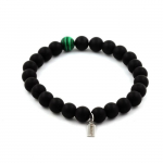 Pierres et Min&eacute;raux. Bracelet Perles Onyx noir mat + Malachite 8 mm. Fabriqu&eacute; en France.
