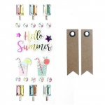 22 stickers 3D Hello Summer + 20 &eacute;tiquettes kraft Fanion
