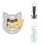 Kit pour biscuit en relief Chat + 2 Stylos au chocolat noir et vert d'eau hall