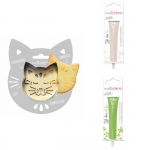 Kit pour biscuit en relief Chat + 2 Stylos au chocolat blanc et vert clair