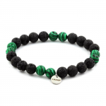 Pierres et Min&eacute;raux. Bracelet Perles Malachite + Lave 8 mm. Fabriqu&eacute; en France.