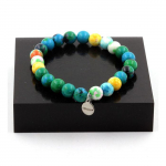 Pierres et Min&eacute;raux. Bracelet Perles Chrysocolle + Jaspe orange bleu + Jaspe jaune violet + Fabriqu&eacute; en France.