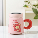 Cute Cartoon Ceramic Cup Pink Bear Mirror Cup Couple Mug Home Lid Water Cup Advertising Gift Cup 440ml